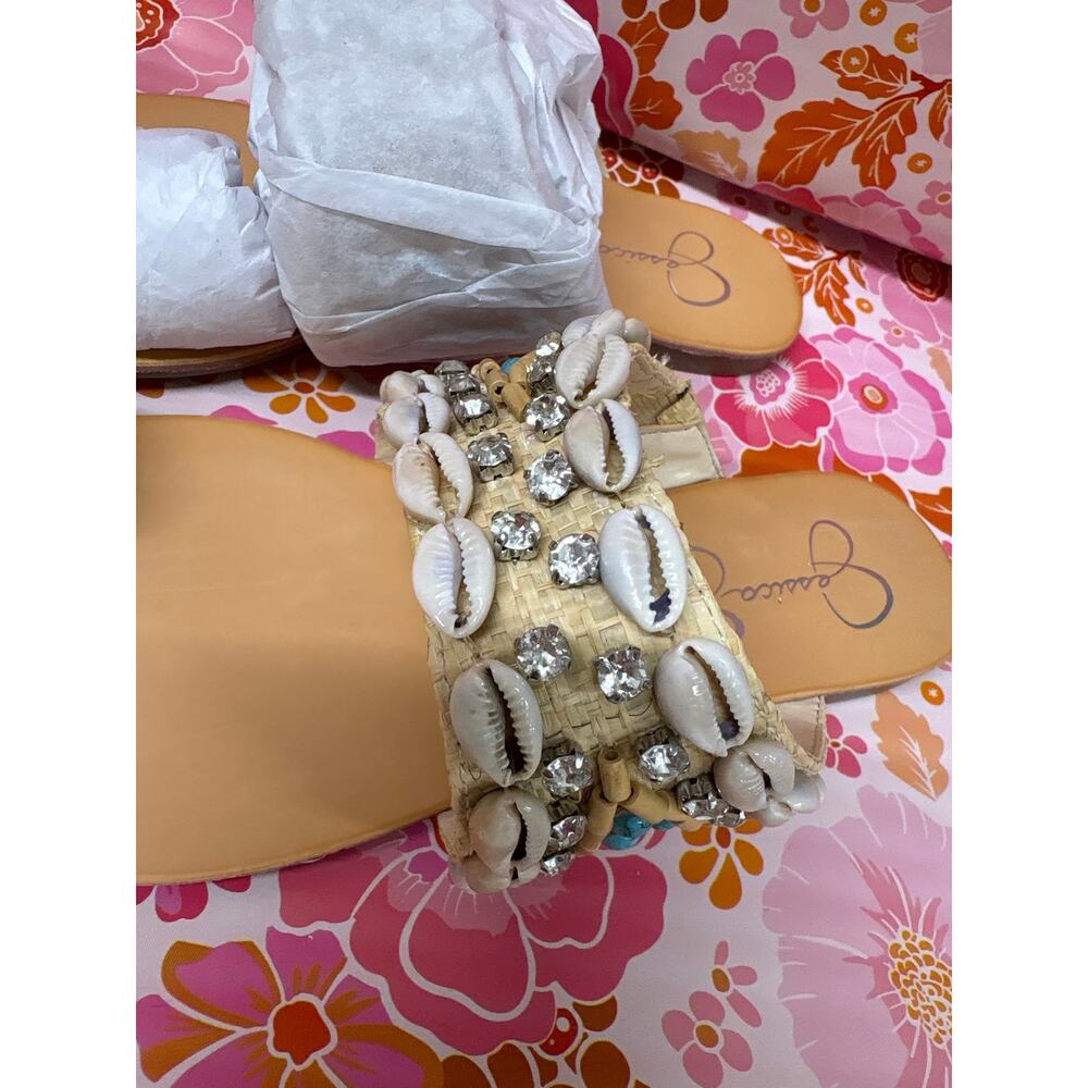 Jessica Simpson 5.5 Natural Seashell Beaded Flat Sandals Resort Vacation Coastal - Picture 3 of 4